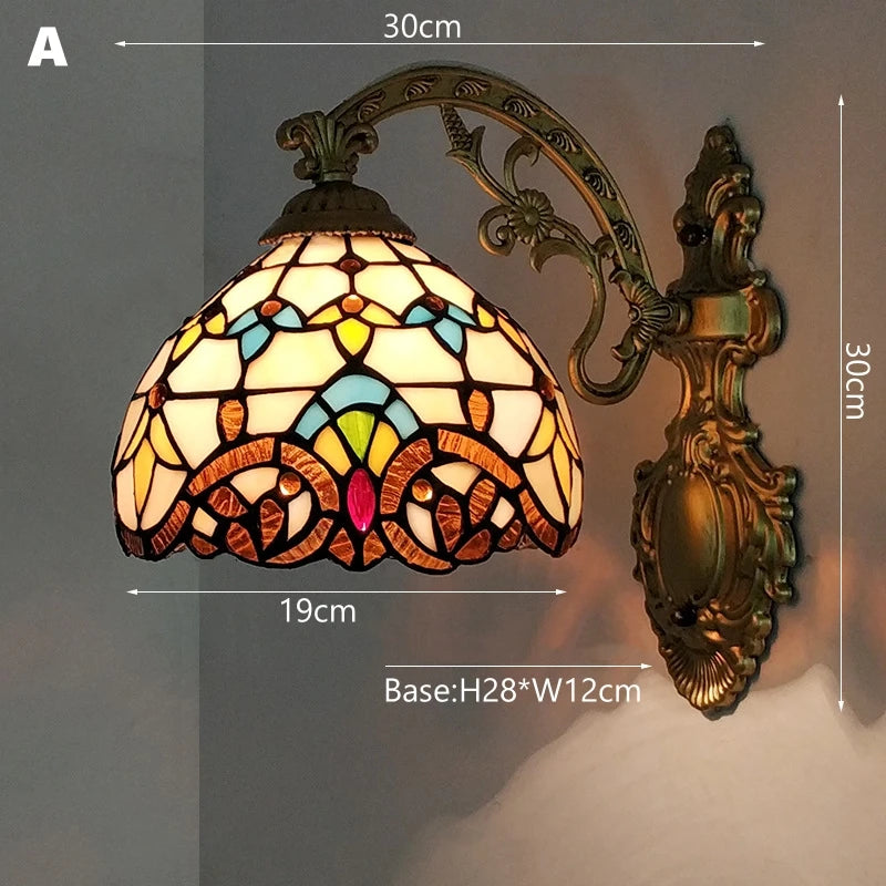 Vintage Stained Glass LED Wall Sconce - Mediterranean Baroque Bedside Lamp