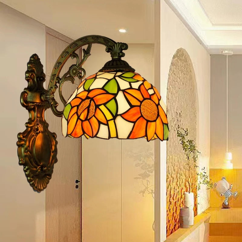 Vintage Stained Glass LED Wall Sconce - Mediterranean Baroque Bedside Lamp