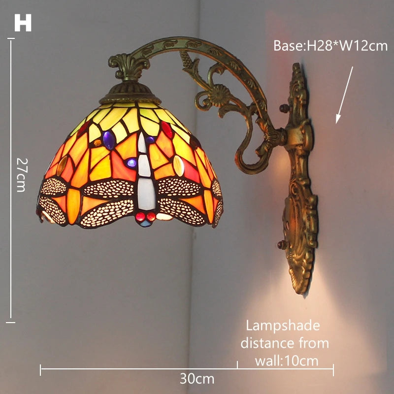 Vintage Stained Glass LED Wall Sconce - Mediterranean Baroque Bedside Lamp