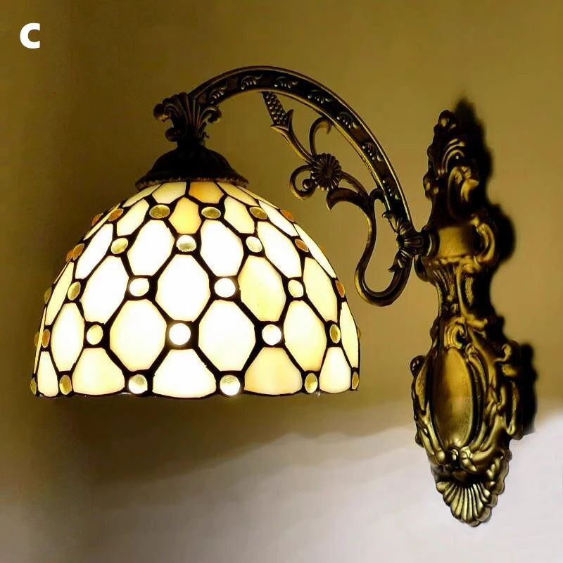 Vintage Stained Glass LED Wall Sconce - Mediterranean Baroque Bedside Lamp