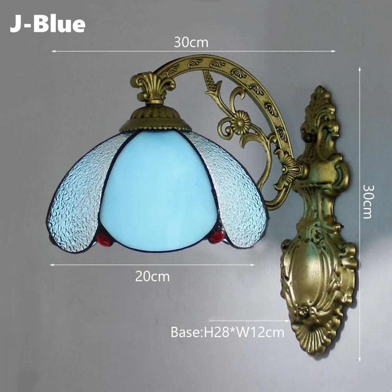Vintage Stained Glass LED Wall Sconce - Mediterranean Baroque Bedside Lamp