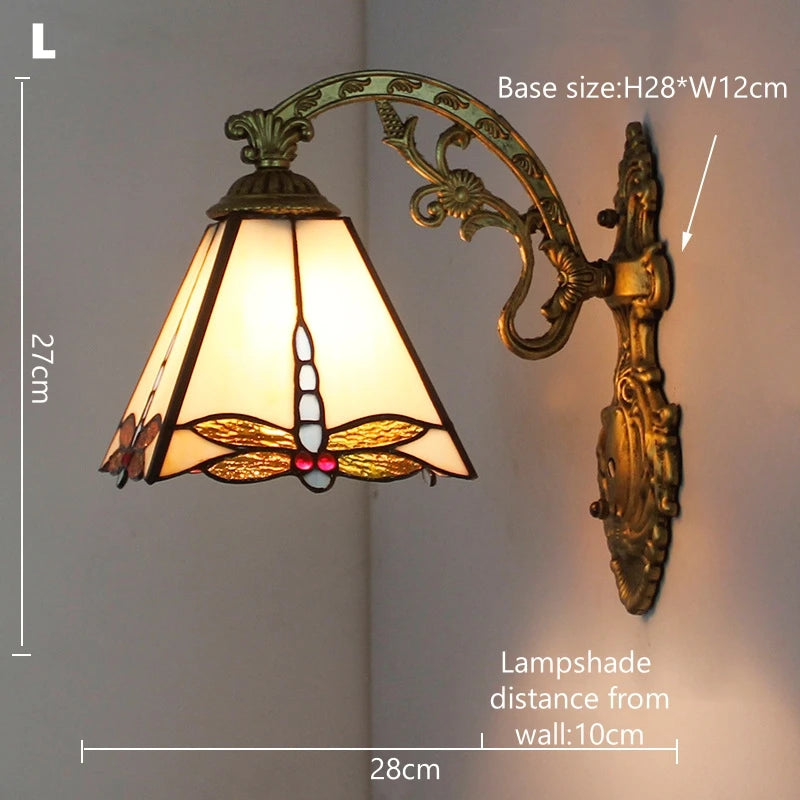 Vintage Stained Glass LED Wall Sconce - Mediterranean Baroque Bedside Lamp