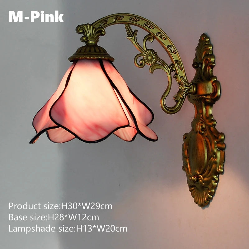 Vintage Stained Glass LED Wall Sconce - Mediterranean Baroque Bedside Lamp