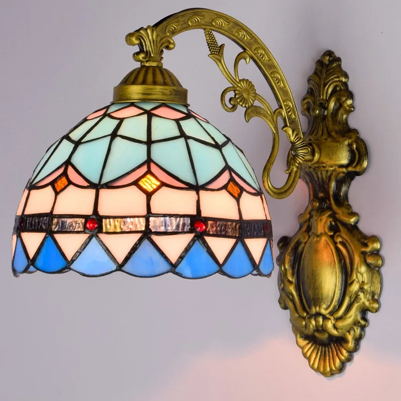 Vintage Stained Glass LED Wall Sconce - Mediterranean Baroque Bedside Lamp