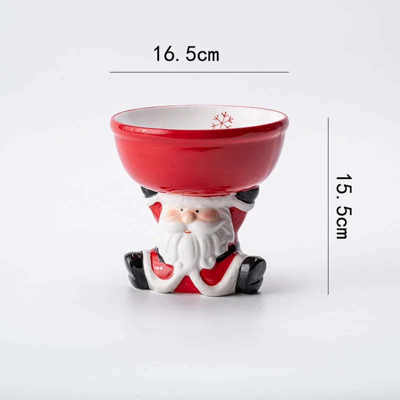 Elevated Ceramic Pet Bowl Santa Design For Cats And Dogs