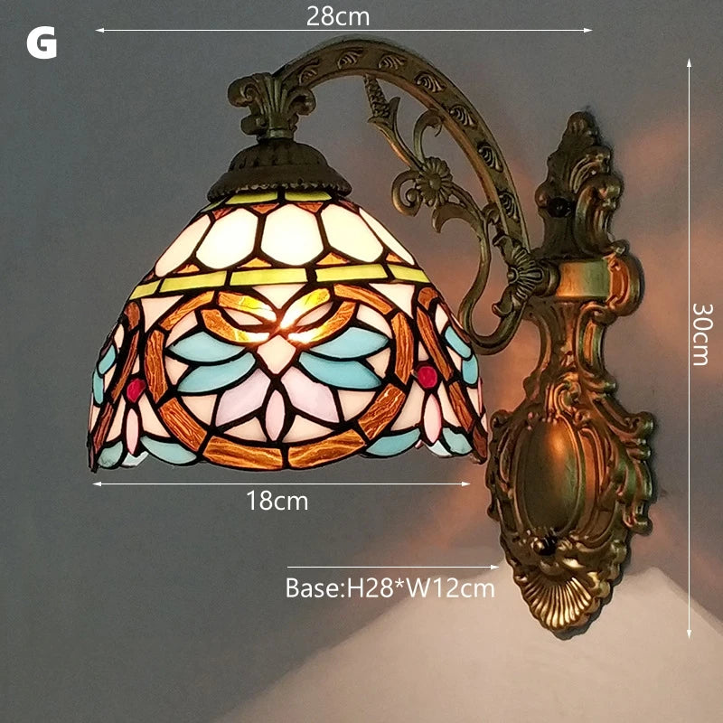 Vintage Stained Glass LED Wall Sconce - Mediterranean Baroque Bedside Lamp