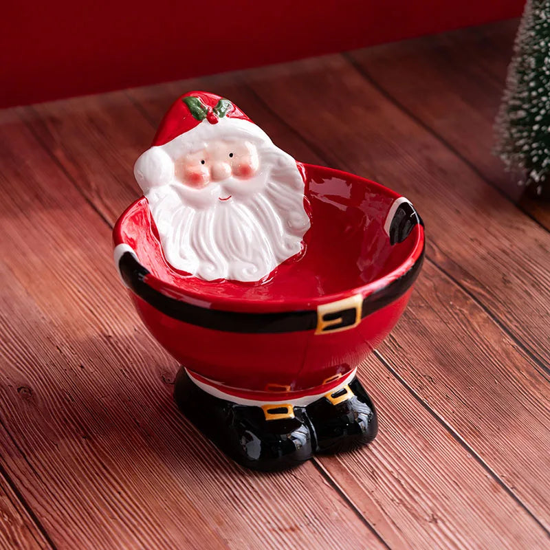 Elevated Ceramic Pet Bowl Santa Design For Cats And Dogs