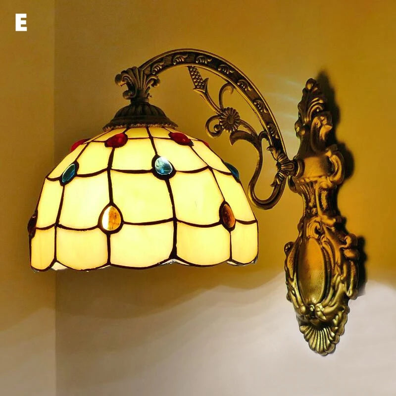 Vintage Stained Glass LED Wall Sconce - Mediterranean Baroque Bedside Lamp