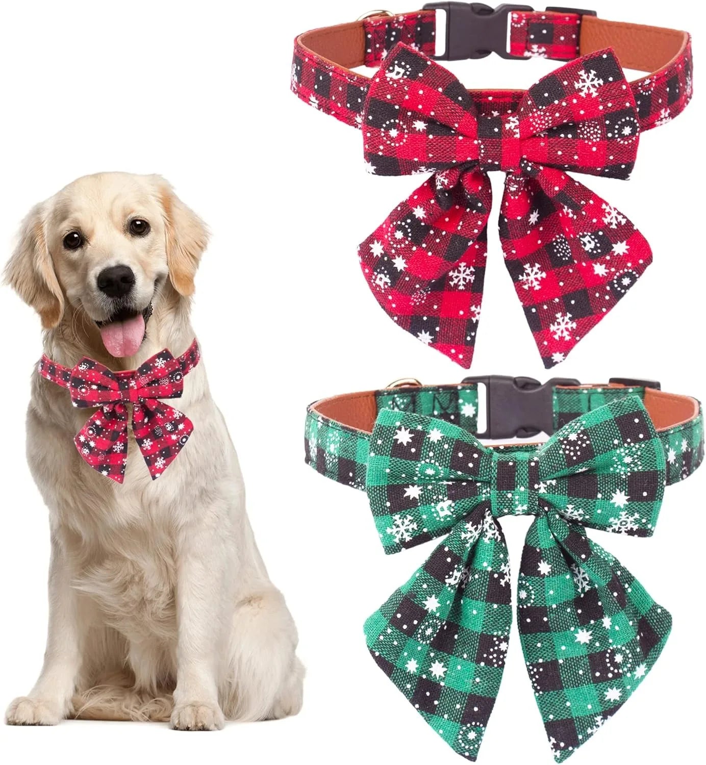 Christmas Dog Bowtie Collar Red/Green Plaid for Large Breeds