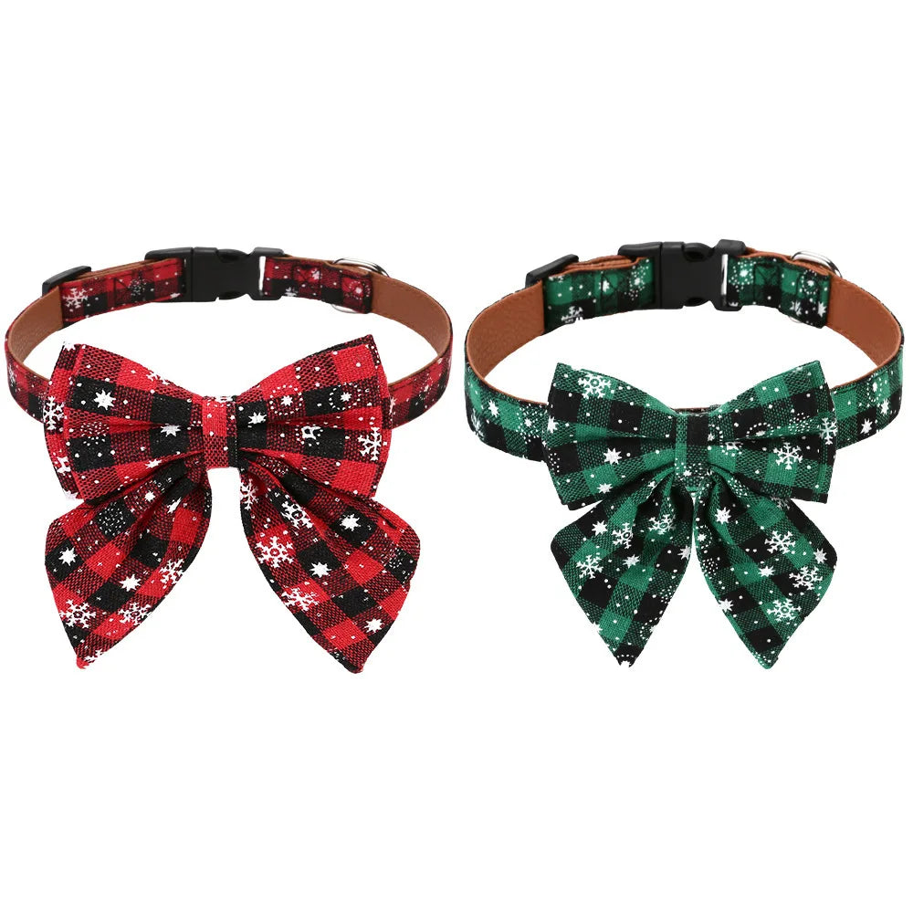 Christmas Dog Bowtie Collar Red/Green Plaid for Large Breeds