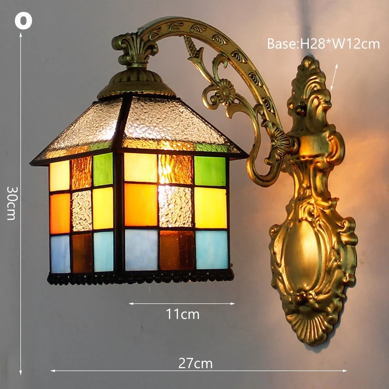 Vintage Stained Glass LED Wall Sconce - Mediterranean Baroque Bedside Lamp